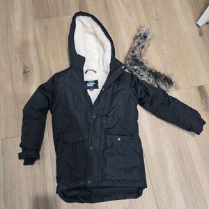 Lands' End Black Hooded Jacket with Cream Lining